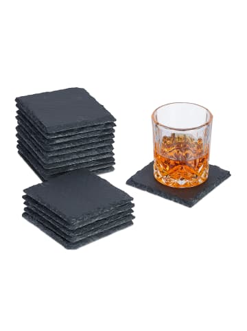 relaxdays 16 x Schiefer Untersetzer in Anthrazit - 10 x 10 cm