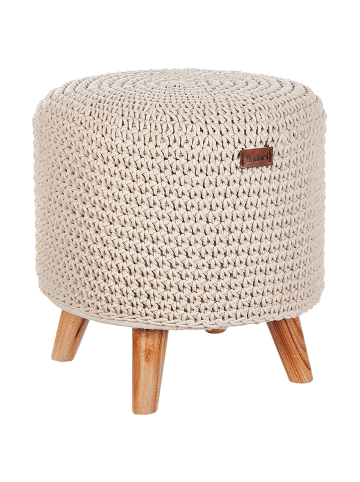 Beliani Hocker MARDAN in Beige/Heller Holzfarbton - (W) 40 x (H) 40 x (L) 40 cm