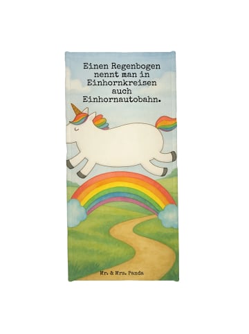 Mr. & Mrs. Panda Badehandtuch Einhorn Regenbogen Design mit Spruch in Weiß