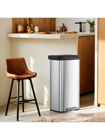 SONGMICS Mülleimer Powe in Silbern-Schwarz - (B)38 x (H)77 x (T)40.4 cm - 68 L