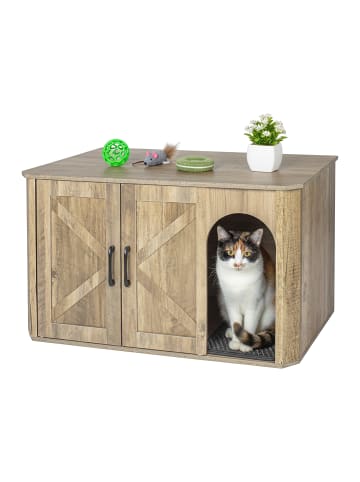 relaxdays Katzenschrank in Braun - (B)85 x (H)50 x (T)49 cm