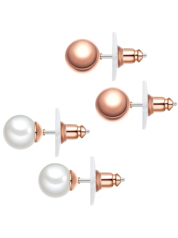 Yokoamii 2er Set Ohrstecker roségold Muschelkernperle weiß in weiß