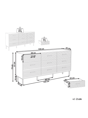 Beliani Kommode KEITH in Braun/Schwarz - (W) 150 x (H) 73 x (L) 35 cm