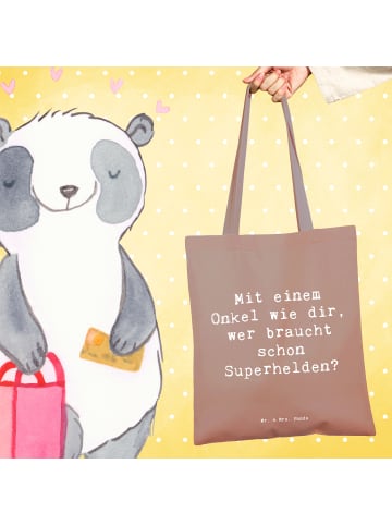 Mr. & Mrs. Panda Tragetasche Spruch Super-Onkel mit Spruch in Braun Pastell