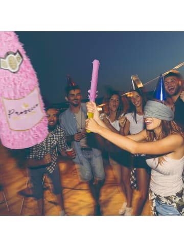 relaxdays 3-tlg. Pinata Set "Sektflasche" in Rosa/ Gold