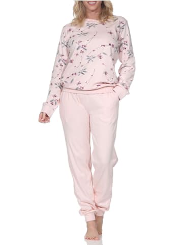 NORMANN Langarm Kuschel Interlock Schlafanzug Langarm Florale Optik in rosa