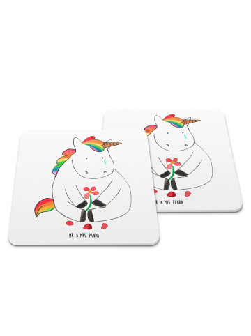Mr. & Mrs. Panda Untersetzer Einhorn Traurig ohne Spruch in Weiß