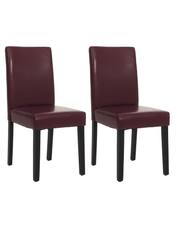 MCW 2er-Set Esszimmerstuhl Littau, Kunstleder, rot, dunkle Beine