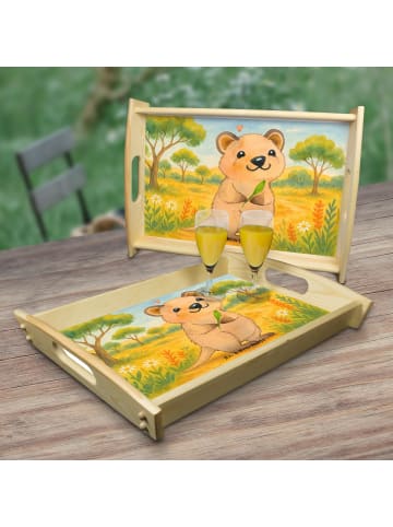 Mr. & Mrs. Panda Serviertablett Holz Quokka Happy Design ohne Sp... in Weiß