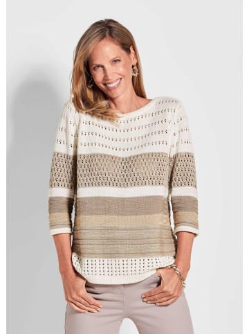 GOLDNER Strickpullover Strukturpullover mit 3/4-Arm und U-Boot-Ausschnitt in cremeweiß / gemustert