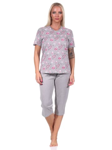 NORMANN kurzarm Capri Schlafanzug Herz - 72670 in Grau
