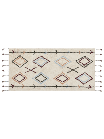 Beliani Geflochtener Teppich CORUM in Beige/Braun/Blau - (W) 80 x (H) 1.5 x (L) 150 cm