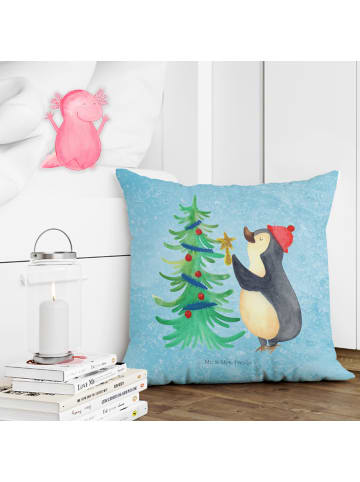 Mr. & Mrs. Panda Kuschelkissen Pinguin Weihnachtsbaum ohne Spruch in Eisblau