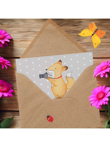 Mr. & Mrs. Panda Glückwunschkarte Fotograf Leidenschaft mit Spruch in Grau Pastell