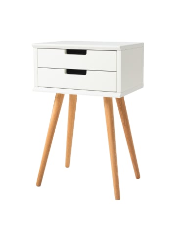 home24 home24 Nachttisch mit 2 Schubladen (1er Set) - Weiß / Eiche - MDF & Massivholz Eiche - 40.0 x 61.0 x 30.0 cm in Weiß / Eiche