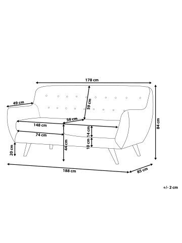Beliani 3-Sitzer Sofa BODO in Blau/Gold/Braun - (W) 188 x (H) 84 x (L) 85 cm