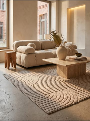KADIMA DESIGN Flachgewebe-Teppich Hoch-Tief Bögen 3D Relief Pflegeleicht in Beige