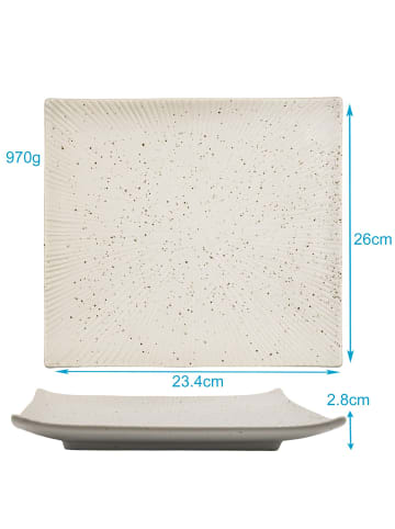 Intirilife 6x Sushi Platte Servier Teller aus Porzellan 26 x 23.4 x 3.8 cm in Weiß
