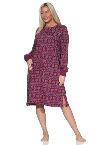 NORMANN Langarm Nachthemd Pyjama Bündchen Ethnolook in beere