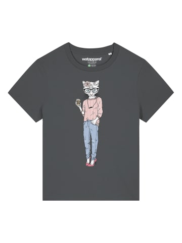 wat? Apparel T-Shirt Hipster Cat with Moustache in Grau