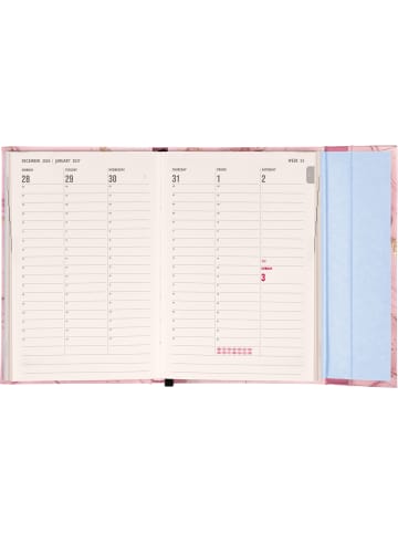 NOTIQUE Taschenkalender 2027 mit Magnetverschluss in Rosa Marmor - 11 x 16 cm