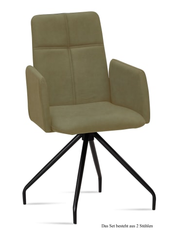 58 aufm Kessel ARMLEHNSTUHL (2er-Set) Devaki 52x92x60 Schwarz/Olivgrün