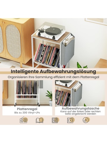 COSTWAY Plattenspieler Regal rollbar in Beige