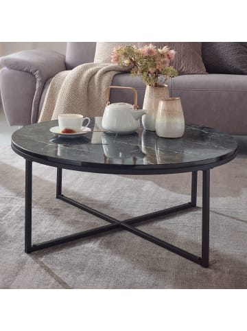 KADIMA DESIGN Couchtisch 80x36x80 cm mit Marmor Optik , Wohnzimmertisch mit in Schwarz