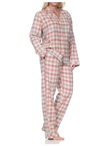 NORMANN Flanell Schlafanzug langarm Pyjama Kariert in altrose