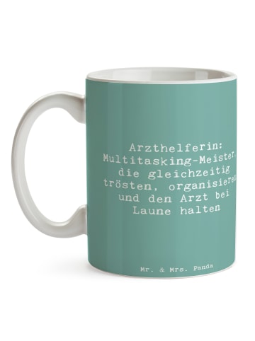 Mr. & Mrs. Panda Kaffeetasse Spruch Arzthelferin Meister mit Spruch in Meeresbrise