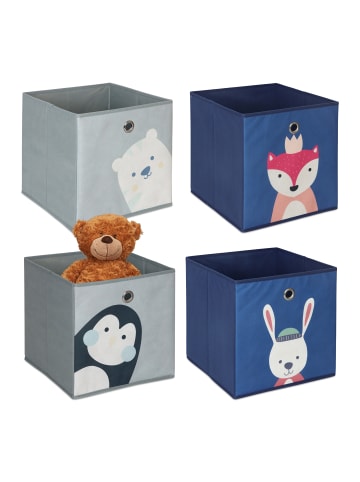relaxdays 4 x Kinder Aufbewahrungsboxen "Tiere B" in Bunt - (B)30 x (H)30 x (T)30 cm