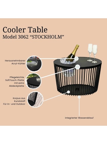 COOTAB Cooler Table 3-in-1 Loungetisch mit Acryl-Kühler Stockholm in 46 cm in schwarz