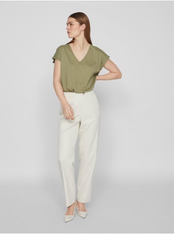 Vila Legere Shirt Bluse mit Spitzen Details V-Ausschnitt in Grün