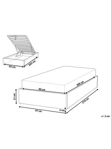 Beliani Einzelbett DINAN in Grau - (W) 97 x (H) 31 x (L) 214 cm