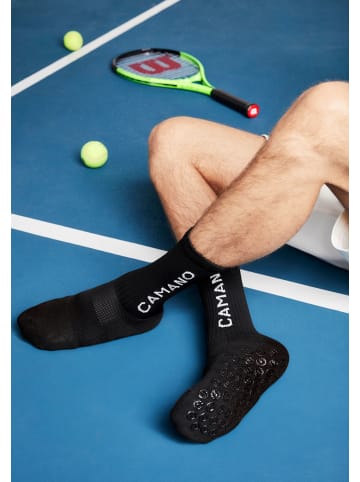 camano Sportsocken mit Grip Extrastark Anti Rutsch Fußballsocken Tennissocken Schweißabsorbierend Perfekter Sitz  Coolmax Netzbelüftung  verstärktem Fersen- und Zehenbereich 2er Pack function in Schwarz