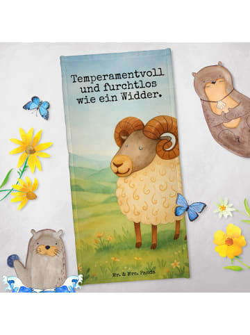 Mr. & Mrs. Panda Badehandtuch Sternzeichen Widder Design mit Spruch in Weiß