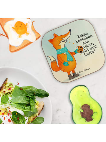 Mr. & Mrs. Panda Holzuntersetzer Fuchs Keks Design mit Spruch in Weiß