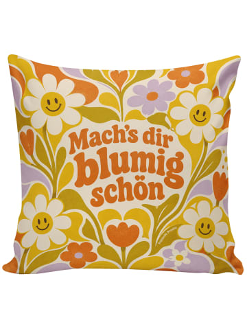 Kissen Retroblumen Farbenfroh Design mit Spruch in Weiß