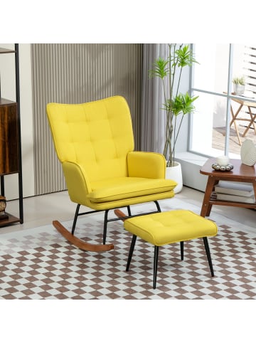 HOMCOM Schaukelstuhl mit Hocker-64L x 89B x 90H cm-Gelb