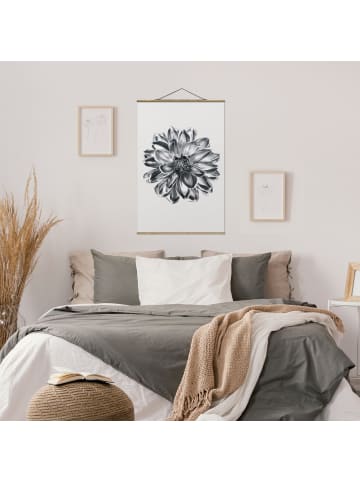 WALLART Stoffbild mit Posterleisten - Dahlie Blume Silber Metallic in Silber