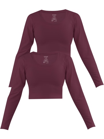 Janice 2 x Damen crop Langarmshirt Nerja in Burgund