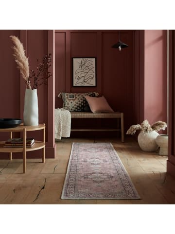 KADIMA DESIGN Maschinenwaschbarer Vintage-Teppich aus recycelten Fasern, rutschfest in Rosa