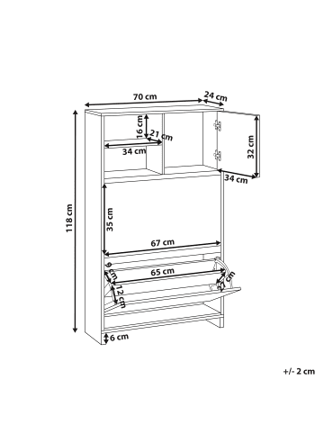 Beliani Schuhschrank COBAR in Weiß - (W) 70 x (H) 118 x (L) 24 cm