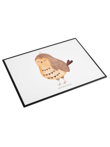 Mr. & Mrs. Panda Schreibunterlage Eule Zufrieden ohne Spruch in Weiß