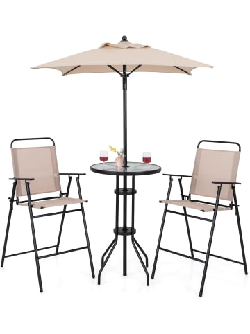 COSTWAY Bistrotisch 4 tlg. Set mit Sonnenschirm in Beige