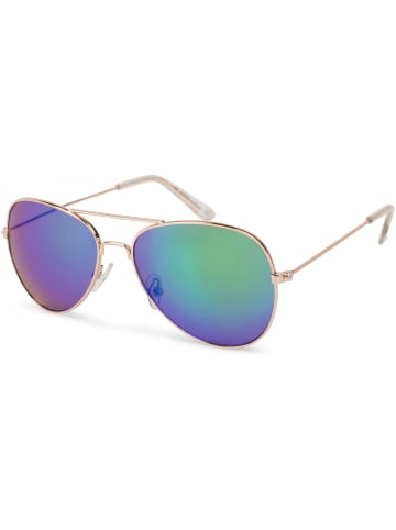 styleBREAKER Piloten Sonnenbrille in Gold / Grün-Blau verspiegelt