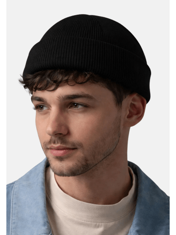 Yuhu Fisherman Beanie aus recyceltem Polyester Unisex Mütze in Schwarz