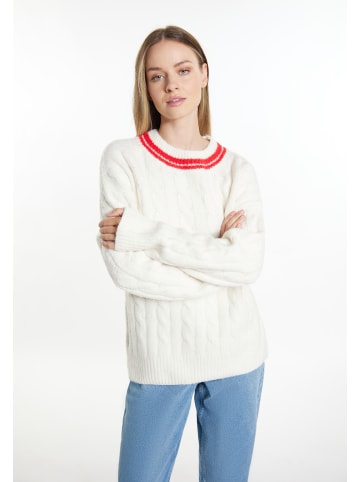 DreiMaster Damen Strickpullover in Wollweiss Rot