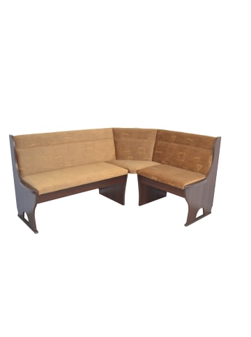 möbel-direkt Eckbank 125x165 cm Truheneckbank in Nussbaum-Nachbildung/beige