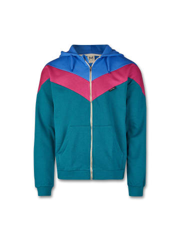 MANITOBER Cut & Sew Sweatjacke in Blue/Berry/D.Green